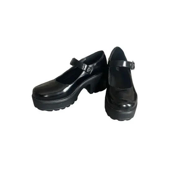 Anthropologie Seychelles chunky black Mary Jane heeled shoe 7.5 - Picture 1 of 5